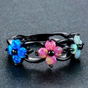 AWESOME Jewelry Black Gold Fire Opal Flower Weddin